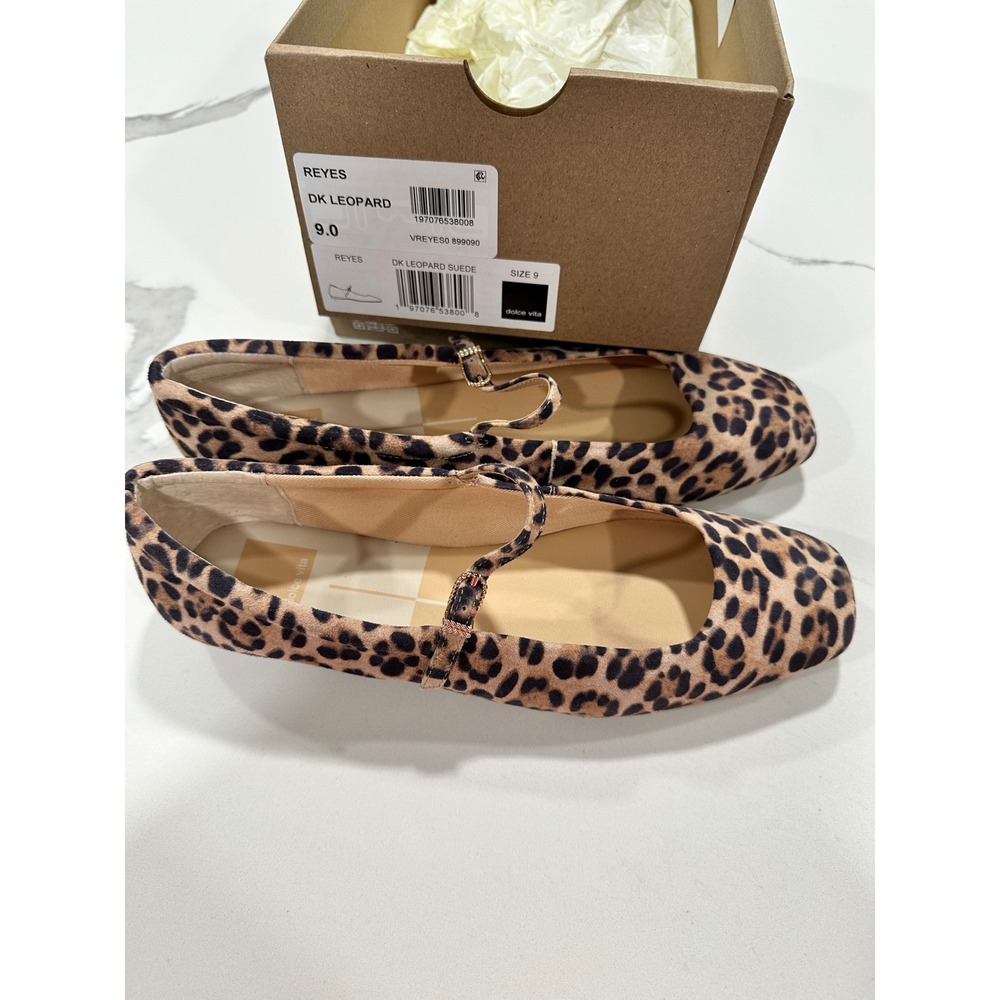 Dolce Vita Reyes Dark Leopard Suede Mary Jane Square Toe Flats Size 9